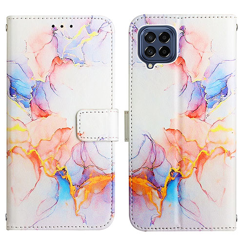 Leather Case Stands Fashionable Pattern Flip Cover Holder Y04B for Samsung Galaxy M33 5G Blue