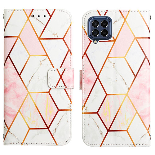 Leather Case Stands Fashionable Pattern Flip Cover Holder Y04B for Samsung Galaxy M53 5G White