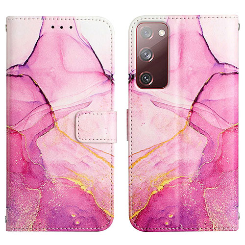 Leather Case Stands Fashionable Pattern Flip Cover Holder Y04B for Samsung Galaxy S20 FE 4G Hot Pink