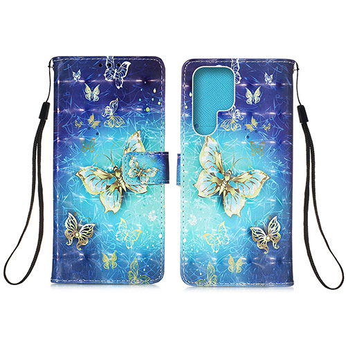 Leather Case Stands Fashionable Pattern Flip Cover Holder Y04B for Samsung Galaxy S21 Ultra 5G Blue