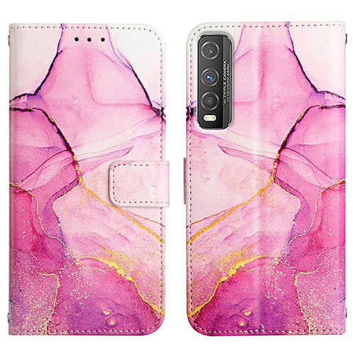 Leather Case Stands Fashionable Pattern Flip Cover Holder Y04B for Vivo iQOO U1 Hot Pink