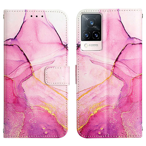 Leather Case Stands Fashionable Pattern Flip Cover Holder Y04B for Vivo V21 5G Hot Pink