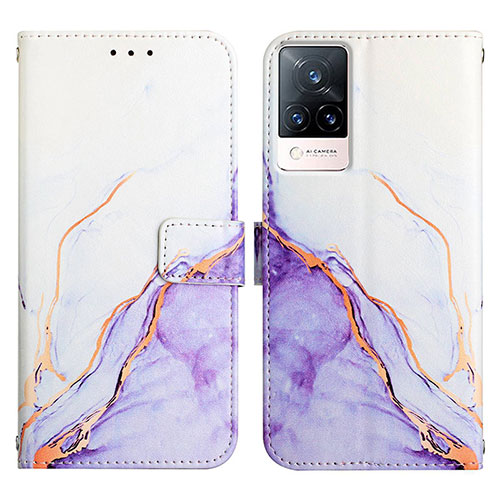 Leather Case Stands Fashionable Pattern Flip Cover Holder Y04B for Vivo V21s 5G Purple