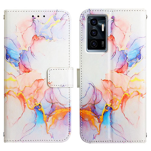 Leather Case Stands Fashionable Pattern Flip Cover Holder Y04B for Vivo V23e Blue