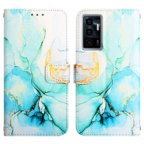 Leather Case Stands Fashionable Pattern Flip Cover Holder Y04B for Vivo V23e Green