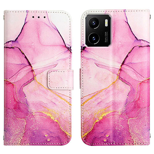 Leather Case Stands Fashionable Pattern Flip Cover Holder Y04B for Vivo Y01 Hot Pink