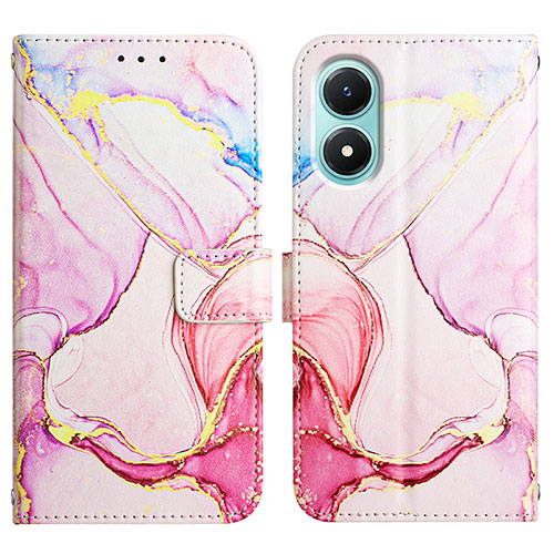 Leather Case Stands Fashionable Pattern Flip Cover Holder Y04B for Vivo Y02S Pink