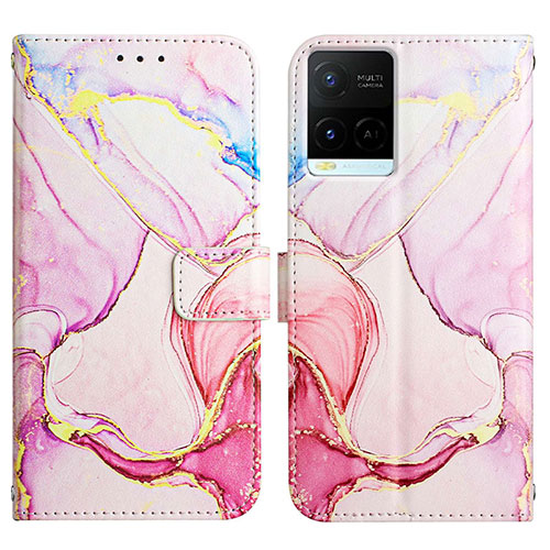 Leather Case Stands Fashionable Pattern Flip Cover Holder Y04B for Vivo Y21 Pink