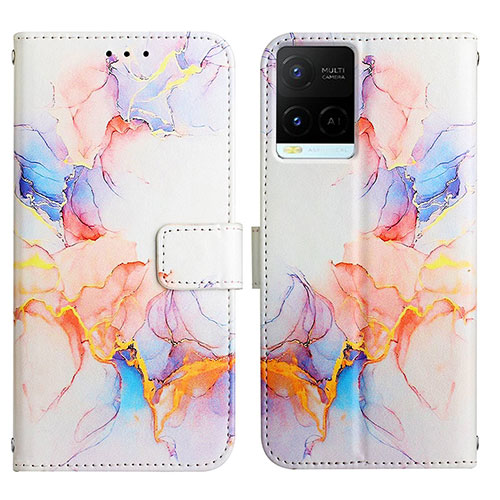 Leather Case Stands Fashionable Pattern Flip Cover Holder Y04B for Vivo Y21t Blue