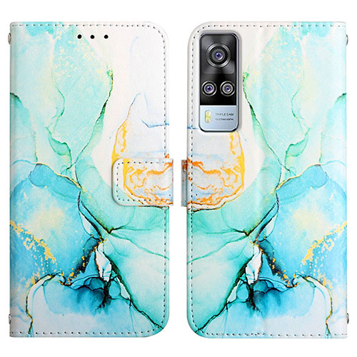 Leather Case Stands Fashionable Pattern Flip Cover Holder Y04B for Vivo Y31 (2021) Green