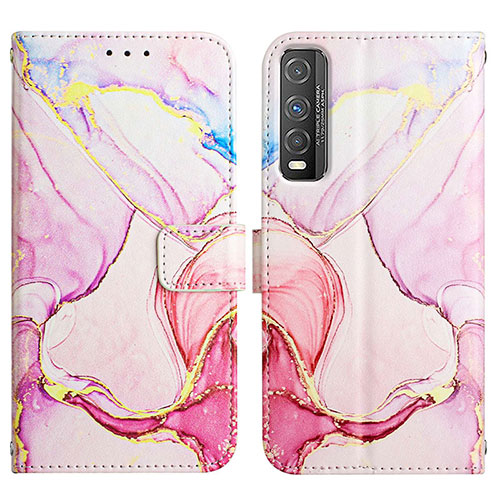 Leather Case Stands Fashionable Pattern Flip Cover Holder Y04B for Vivo Y50t Pink