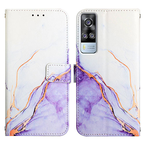 Leather Case Stands Fashionable Pattern Flip Cover Holder Y04B for Vivo Y53s 4G Purple