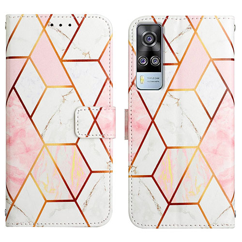 Leather Case Stands Fashionable Pattern Flip Cover Holder Y04B for Vivo Y53s 4G White