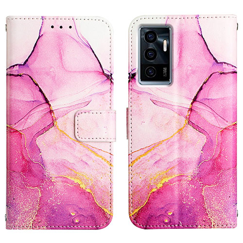 Leather Case Stands Fashionable Pattern Flip Cover Holder Y04B for Vivo Y75 4G Hot Pink