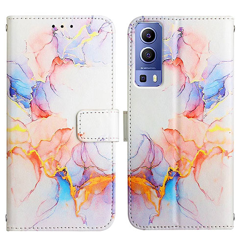 Leather Case Stands Fashionable Pattern Flip Cover Holder Y04B for Vivo Y75s 5G Blue