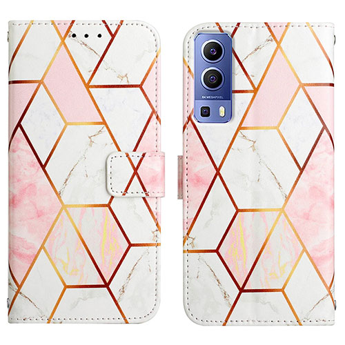 Leather Case Stands Fashionable Pattern Flip Cover Holder Y04B for Vivo Y75s 5G White