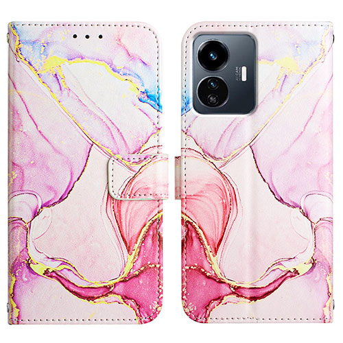 Leather Case Stands Fashionable Pattern Flip Cover Holder Y04B for Vivo Y77 5G Pink