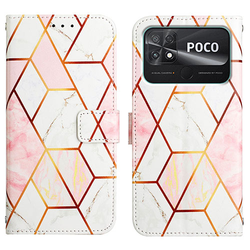 Leather Case Stands Fashionable Pattern Flip Cover Holder Y04B for Xiaomi Poco C40 White