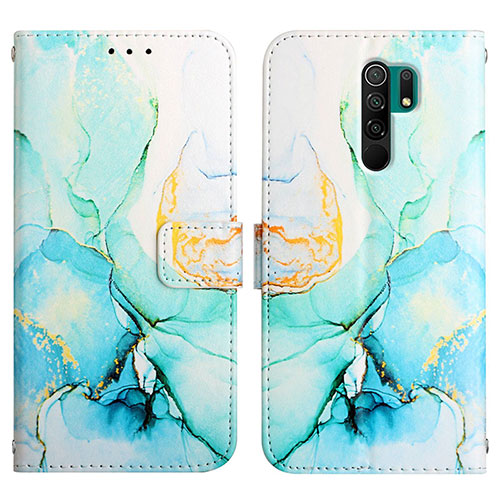 Leather Case Stands Fashionable Pattern Flip Cover Holder Y04B for Xiaomi Poco M2 Green