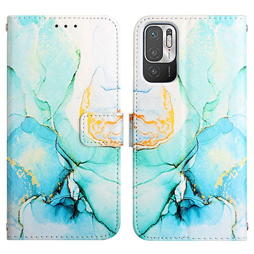 Leather Case Stands Fashionable Pattern Flip Cover Holder Y04B for Xiaomi POCO M3 Pro 5G Green