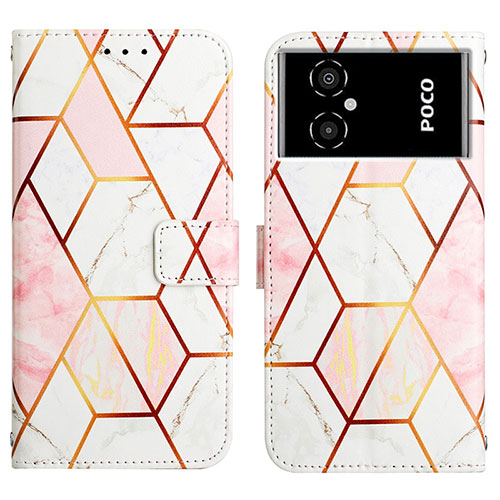 Leather Case Stands Fashionable Pattern Flip Cover Holder Y04B for Xiaomi Poco M4 5G White