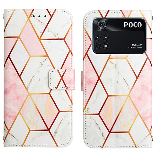 Leather Case Stands Fashionable Pattern Flip Cover Holder Y04B for Xiaomi Poco M4 Pro 4G White