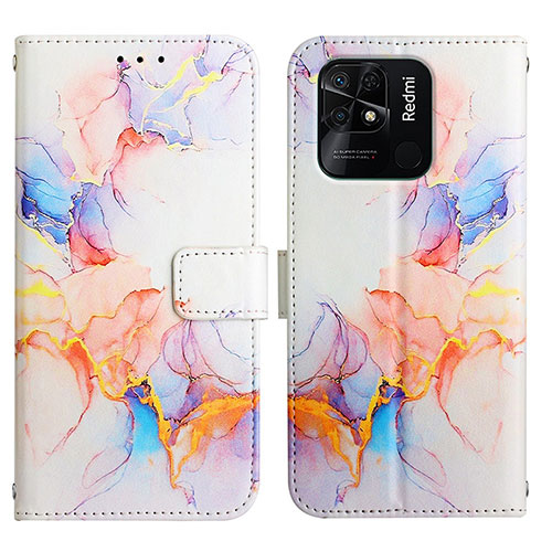 Leather Case Stands Fashionable Pattern Flip Cover Holder Y04B for Xiaomi Redmi 10 India Blue