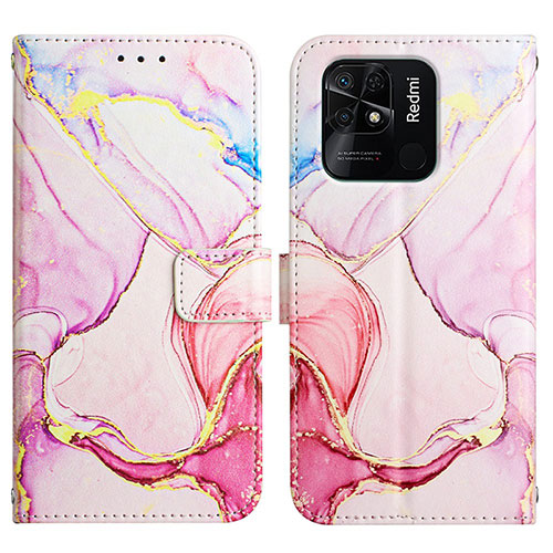 Leather Case Stands Fashionable Pattern Flip Cover Holder Y04B for Xiaomi Redmi 10C 4G Pink