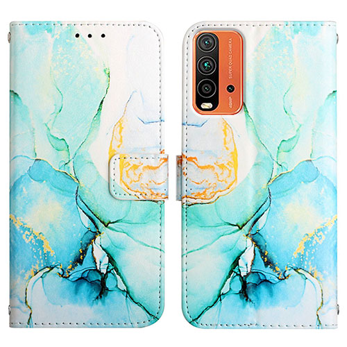 Leather Case Stands Fashionable Pattern Flip Cover Holder Y04B for Xiaomi Redmi 9 Power Green