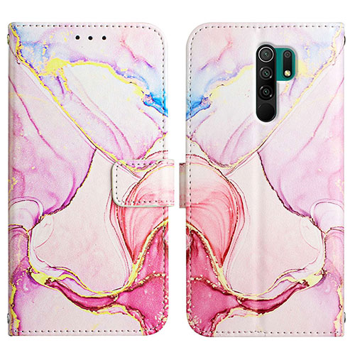 Leather Case Stands Fashionable Pattern Flip Cover Holder Y04B for Xiaomi Redmi 9 Prime India Pink