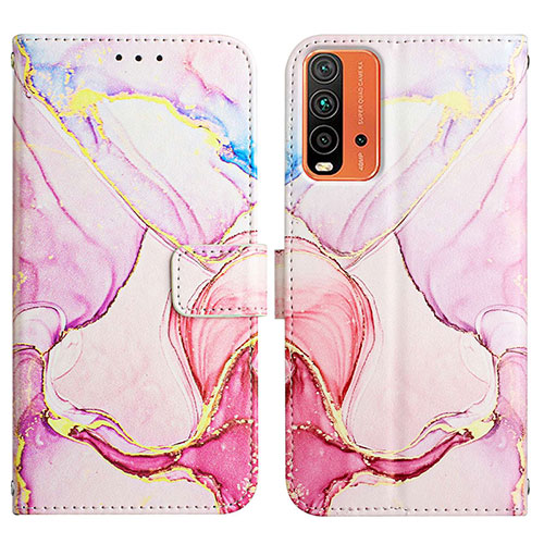 Leather Case Stands Fashionable Pattern Flip Cover Holder Y04B for Xiaomi Redmi 9T 4G Pink