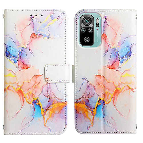 Leather Case Stands Fashionable Pattern Flip Cover Holder Y04B for Xiaomi Redmi Note 10 4G Blue