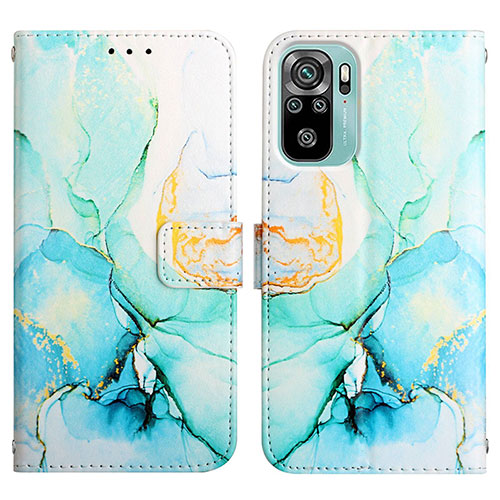 Leather Case Stands Fashionable Pattern Flip Cover Holder Y04B for Xiaomi Redmi Note 10 4G Green