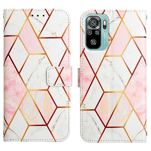 Leather Case Stands Fashionable Pattern Flip Cover Holder Y04B for Xiaomi Redmi Note 10 4G White