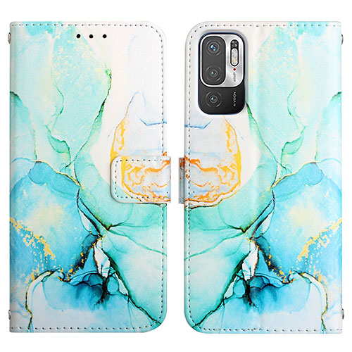 Leather Case Stands Fashionable Pattern Flip Cover Holder Y04B for Xiaomi Redmi Note 10 5G Green