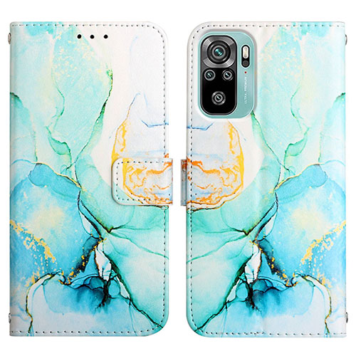 Leather Case Stands Fashionable Pattern Flip Cover Holder Y04B for Xiaomi Redmi Note 10 Pro 4G Green