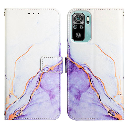 Leather Case Stands Fashionable Pattern Flip Cover Holder Y04B for Xiaomi Redmi Note 10 Pro Max Purple