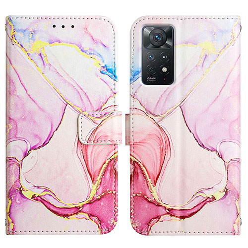 Leather Case Stands Fashionable Pattern Flip Cover Holder Y04B for Xiaomi Redmi Note 11 Pro 4G Pink