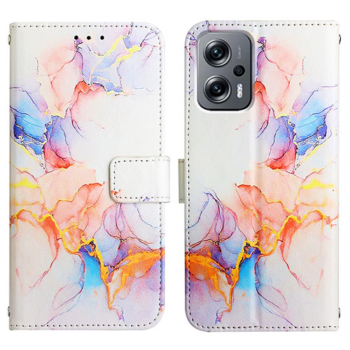 Leather Case Stands Fashionable Pattern Flip Cover Holder Y04B for Xiaomi Redmi Note 11T Pro+ Plus 5G Blue