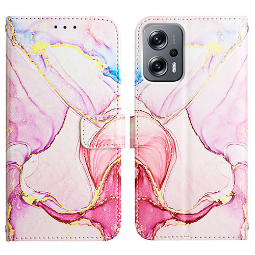 Leather Case Stands Fashionable Pattern Flip Cover Holder Y04B for Xiaomi Redmi Note 11T Pro+ Plus 5G Pink