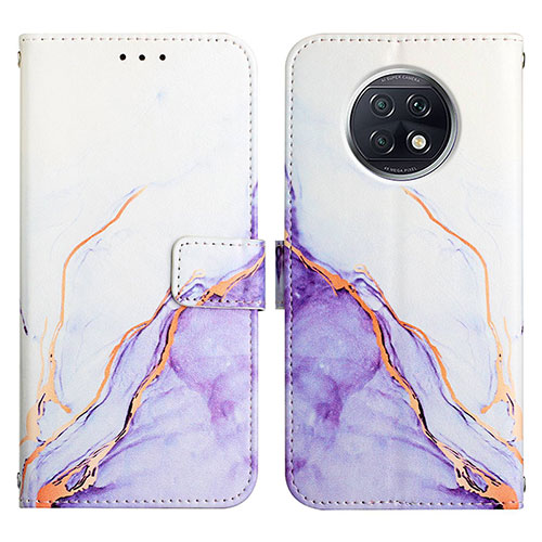 Leather Case Stands Fashionable Pattern Flip Cover Holder Y04B for Xiaomi Redmi Note 9 5G Purple