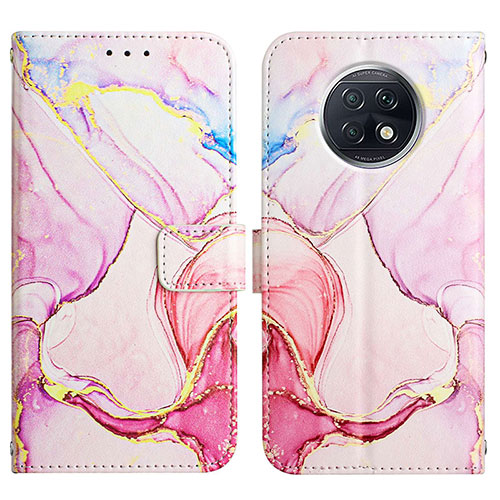 Leather Case Stands Fashionable Pattern Flip Cover Holder Y04B for Xiaomi Redmi Note 9T 5G Pink