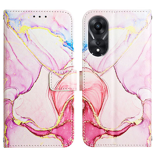 Leather Case Stands Fashionable Pattern Flip Cover Holder YB1 for Oppo A58 5G Pink