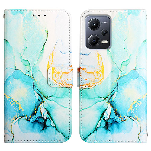 Leather Case Stands Fashionable Pattern Flip Cover Holder YB1 for Xiaomi Redmi Note 12 5G Green