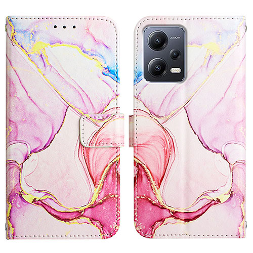 Leather Case Stands Fashionable Pattern Flip Cover Holder YB1 for Xiaomi Redmi Note 12 5G Pink