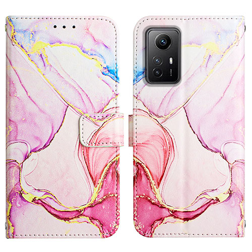 Leather Case Stands Fashionable Pattern Flip Cover Holder YB1 for Xiaomi Redmi Note 12S Pink