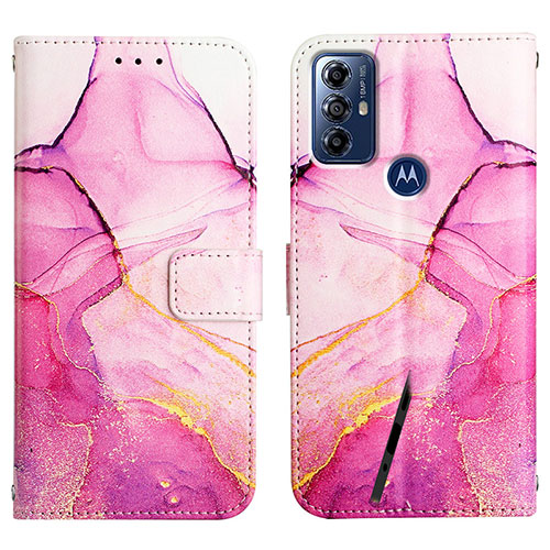 Leather Case Stands Fashionable Pattern Flip Cover Holder YB4 for Motorola Moto G Play (2023) Hot Pink