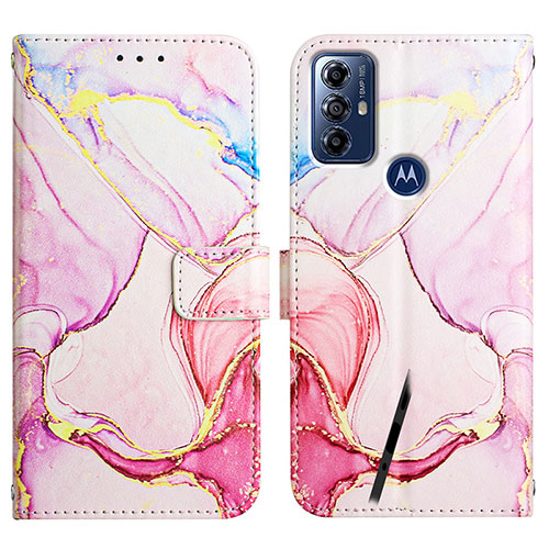 Leather Case Stands Fashionable Pattern Flip Cover Holder YB4 for Motorola Moto G Play (2023) Pink