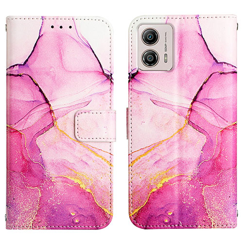 Leather Case Stands Fashionable Pattern Flip Cover Holder YB4 for Motorola Moto G53 5G Hot Pink
