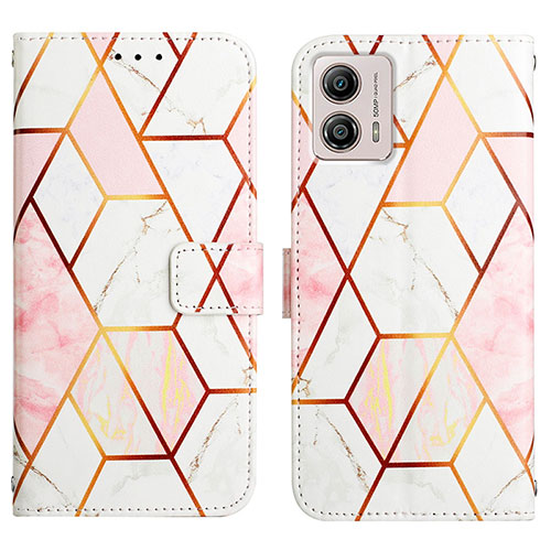 Leather Case Stands Fashionable Pattern Flip Cover Holder YB4 for Motorola Moto G53 5G White
